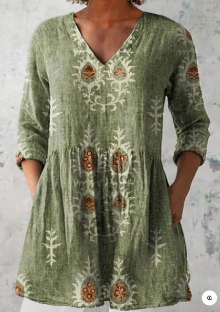 Women's 3D Printed V-Neck Dress | European-Style Regular Sleeve Polyester Dress