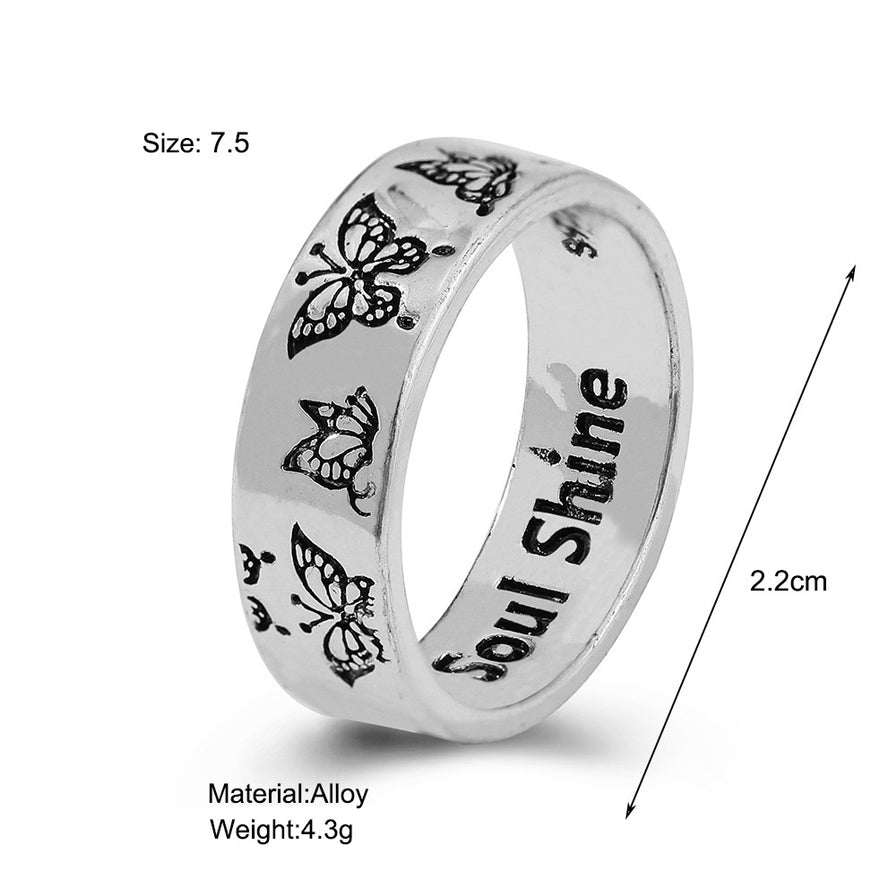 Unisex Alloy Vintage Carved Butterfly Ring – Personality Statement Band