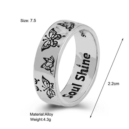Unisex Alloy Vintage Carved Butterfly Ring – Personality Statement Band