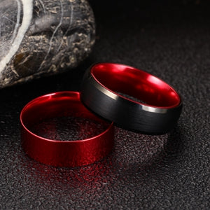 Men's Tungsten Steel Ring – Classic Geometric Band with Red Inner Lining