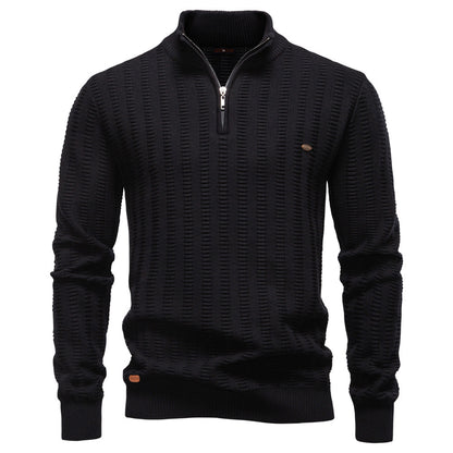 Men's Striped Jacquard Half-Zip Sweater | Stand Collar