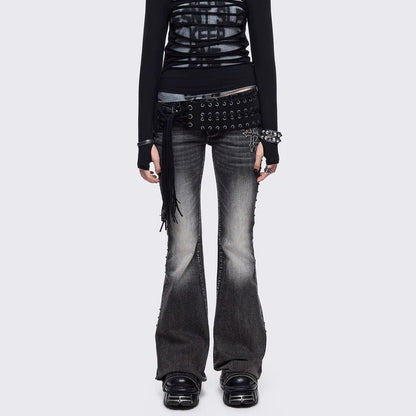 Women's Low-Rise Slim Flared Jeans | Ice Wash | Wing Detail | S–2XL