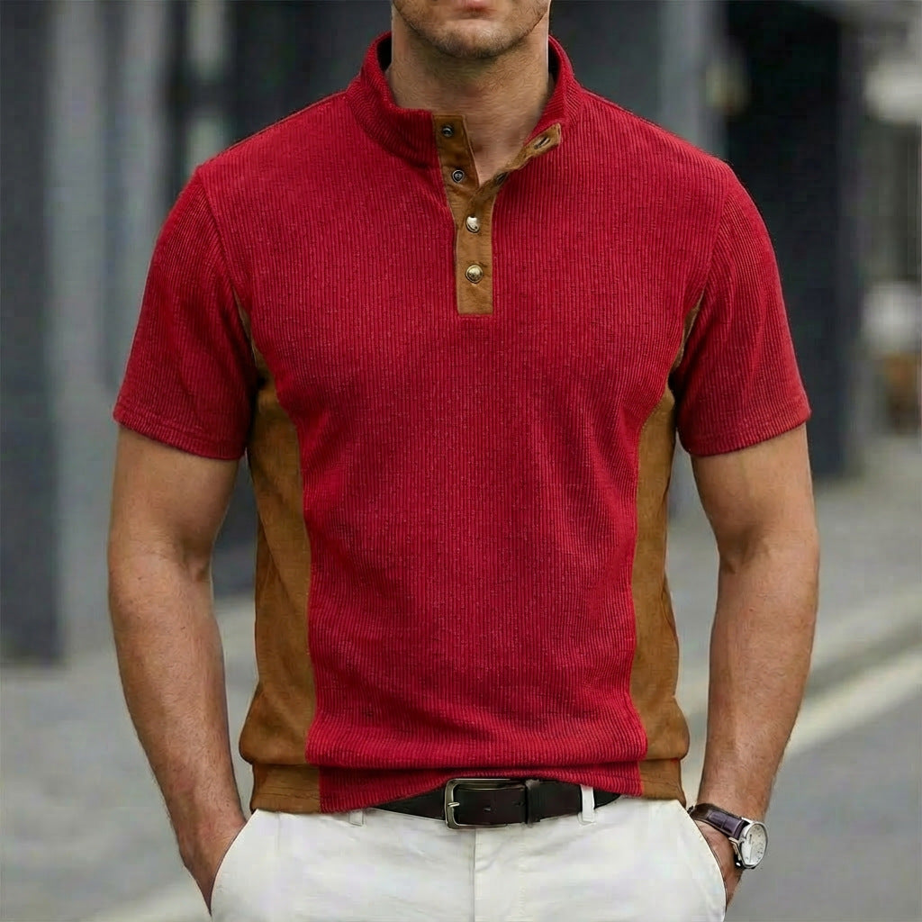 Men's Stand Collar Button-Down Polo Shirt | Slim Fit
