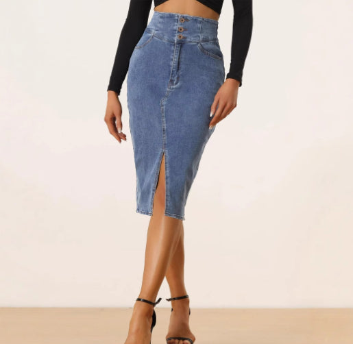Women's High-Waisted Bodycon Midi Skirt | Navy Blue