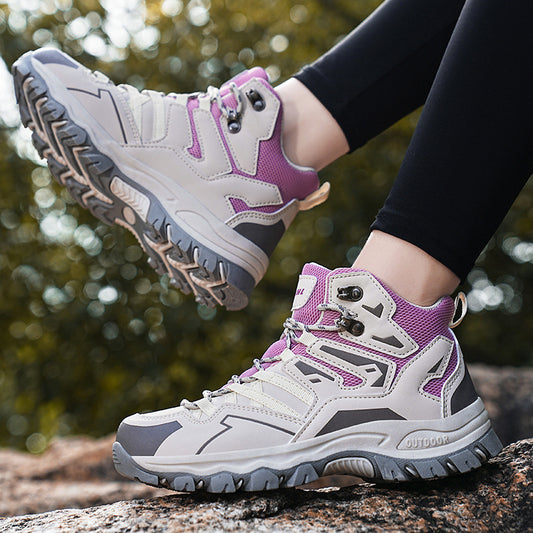 Low-Top Outdoor Hiking Trainers - Flannel Upper Lace-Up Trail Shoes