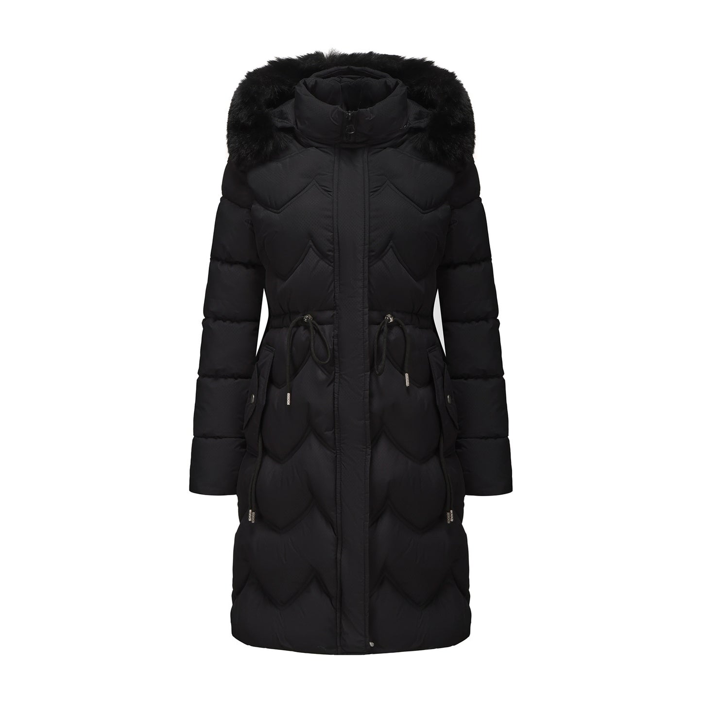 Women's Faux Fur Collar Padded Coat | Mid-Length Winter Coat