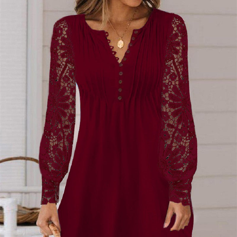 Women's Elegant Lace Long-Sleeve Dress