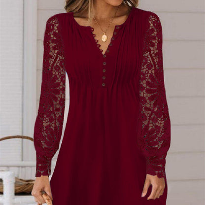 Women's Elegant Lace Long-Sleeve Dress