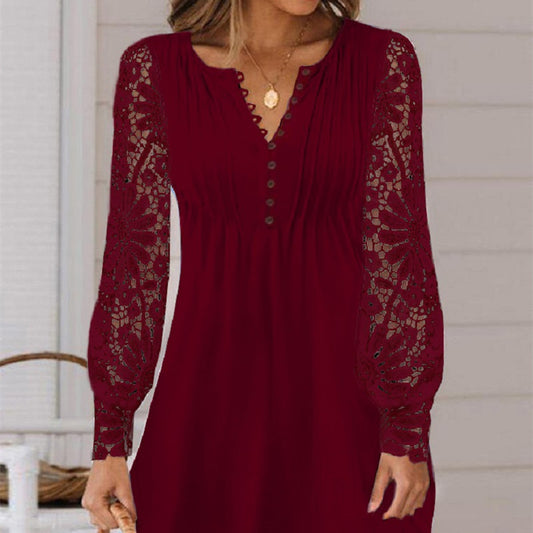Women's Elegant Lace Long-Sleeve Dress