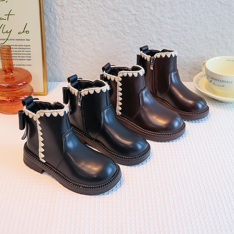 Girls' Velvet-Lined Leather Boots – Soft Sole