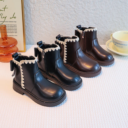 Girls' Velvet-Lined Leather Boots – Soft Sole