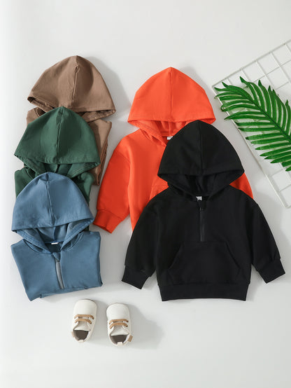Children's Half-Zip Cotton Hoodie | Solid Colour Toddler & Kids Sweater
