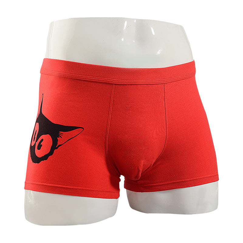 Men's Cotton Boxer Briefs – Cartoon Cat & Solid Colour Prints 17 Styles