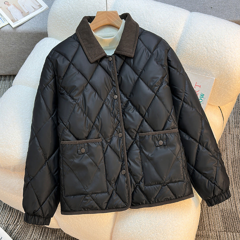 Women's Diamond Quilted Short Jacket | Loose Fit Padded Coat