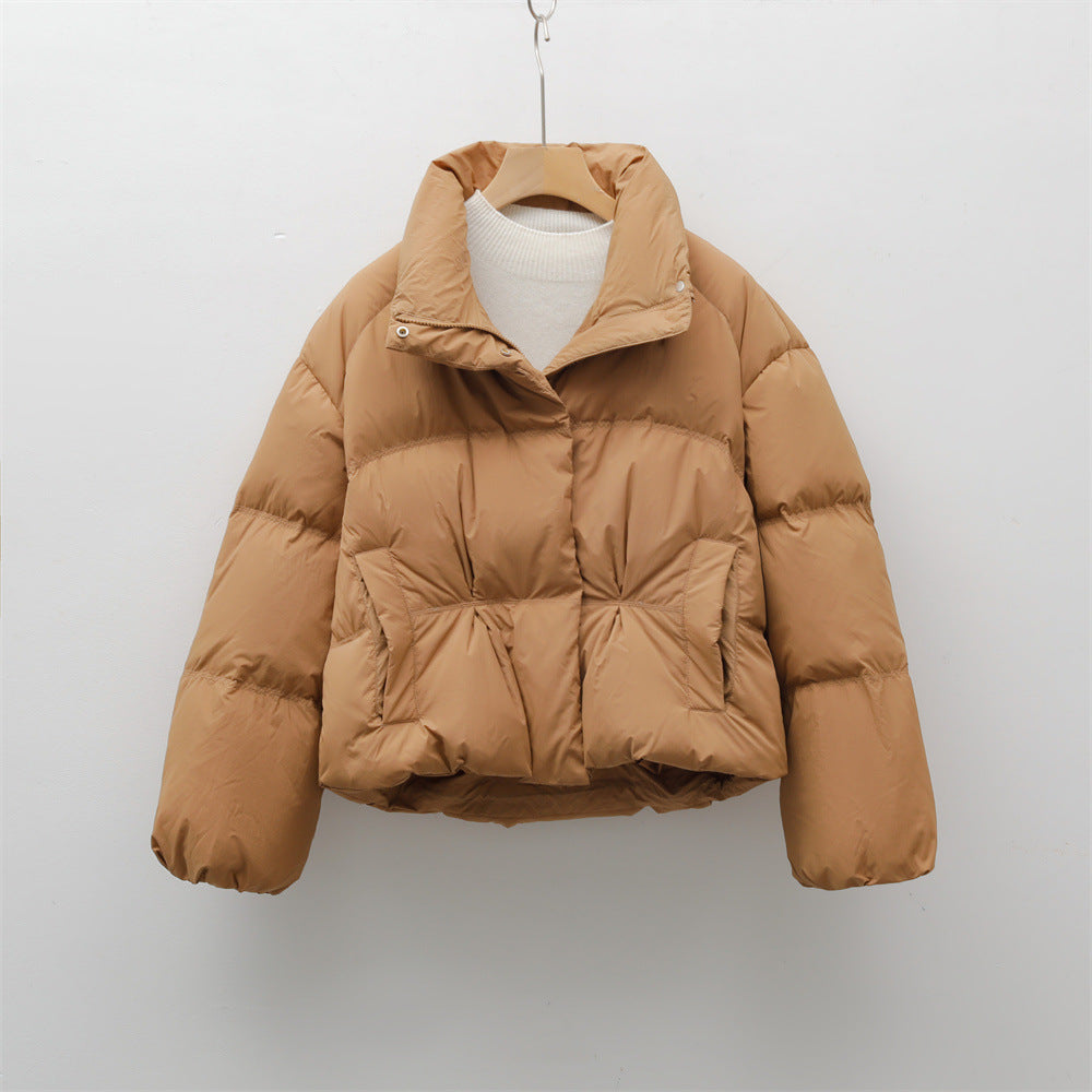 New Small Stand-collar Solid Color Simple Down Jacket For Women