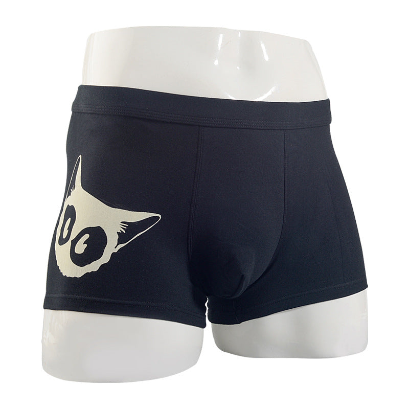 Men's Cotton Boxer Briefs – Cartoon Cat & Solid Colour Prints 17 Styles