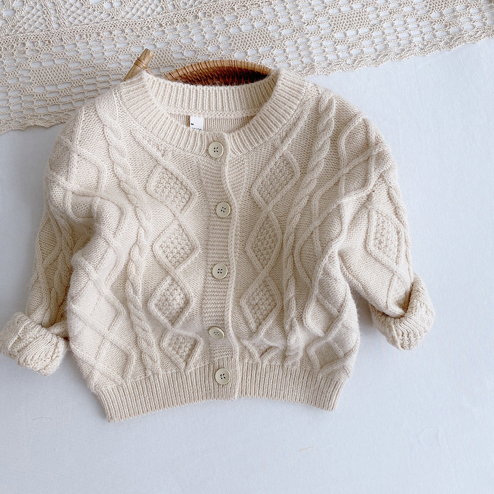 Girls Cotton V-Neck Cardigan Sweater – Diamond Knit Kids Top