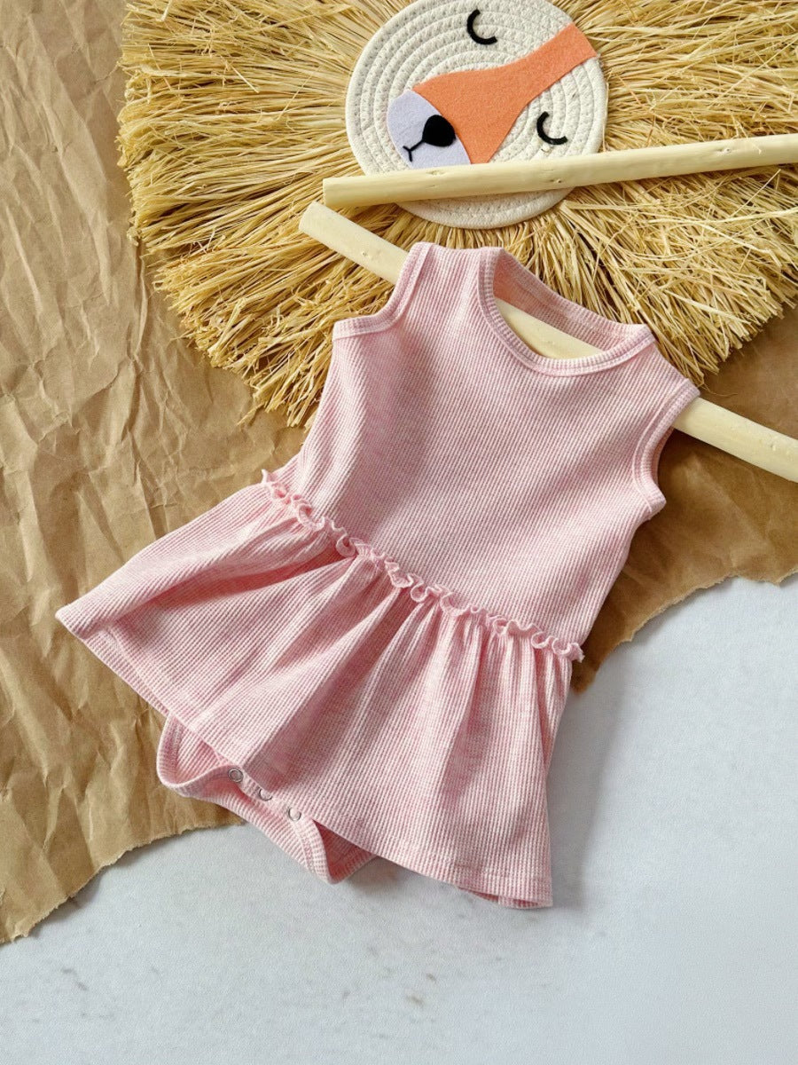 Baby Girl Waffle Cotton Sleeveless Romper – 3 Colours