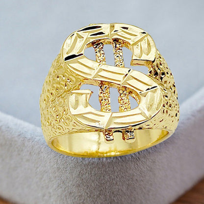 Men's Alloy Gold Dollar Sign Ring – Hip Hop Personalised Statement Band