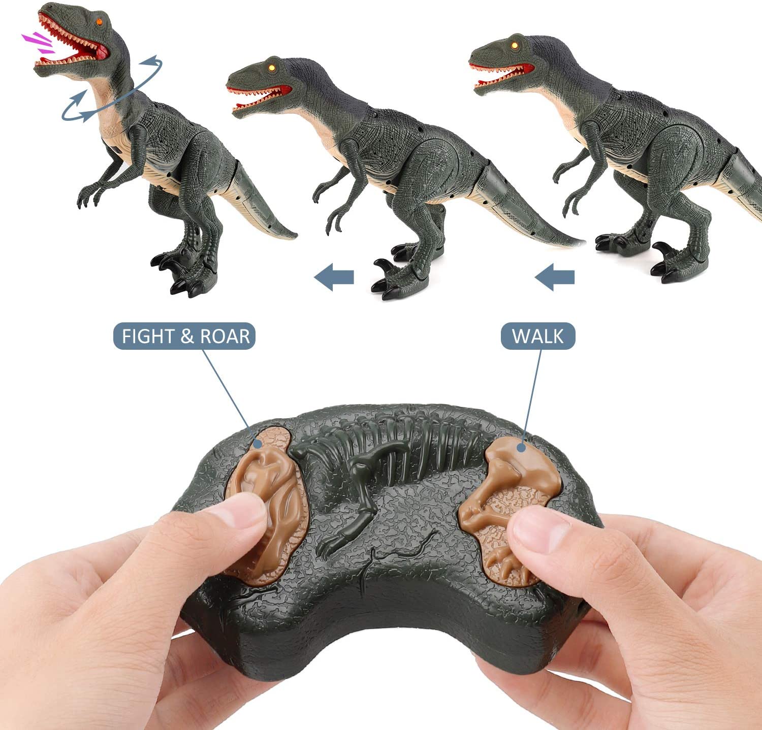 RC Walking Velociraptor Dinosaur Toy - Roaring Sounds Light-Up Eyes Infrared Remote Age 3+