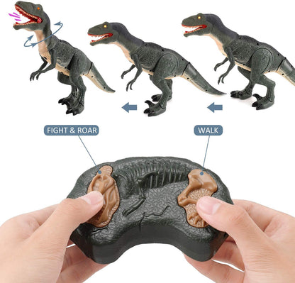 RC Walking Velociraptor Dinosaur Toy - Roaring Sounds Light-Up Eyes Infrared Remote Age 3+
