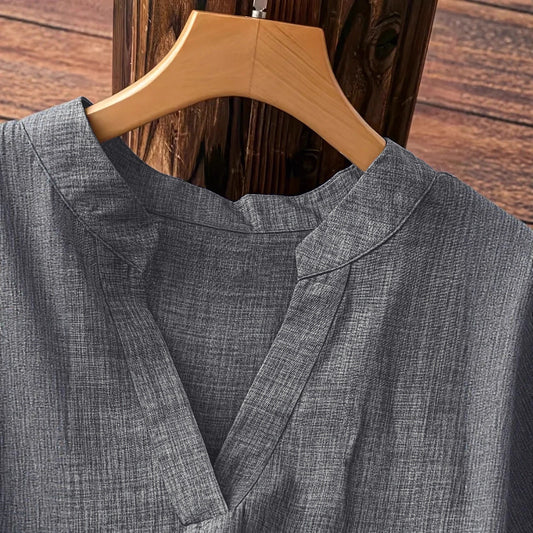 Women's V-Neck Button-Down Loose Shirt | Casual Polyester Pullover Blouse