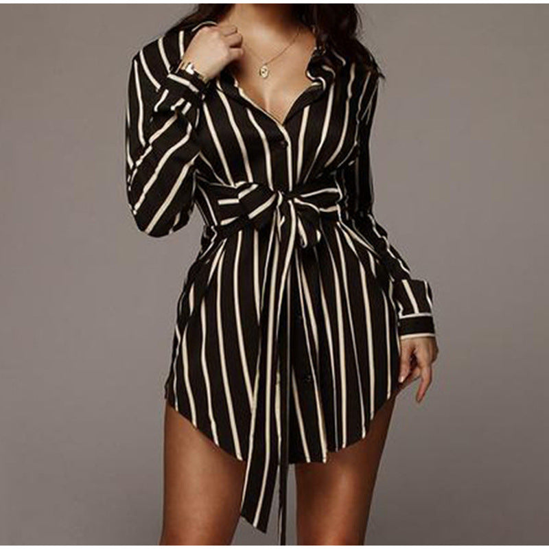 Women's Striped Shirt Dress with Belt