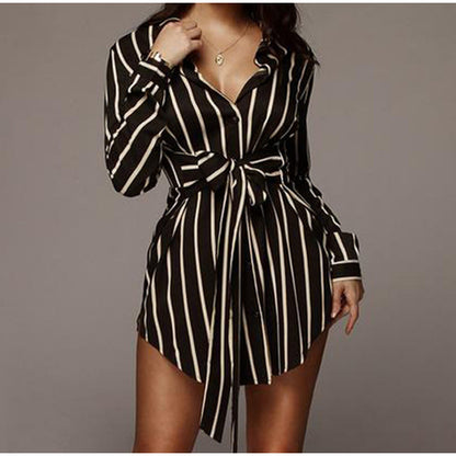 Women's Striped Shirt Dress with Belt