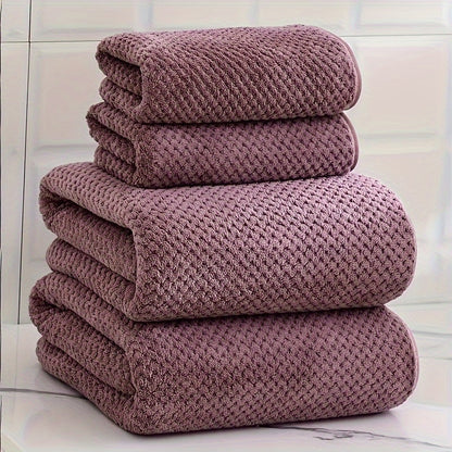 Coral Fleece 4-Piece Bath Towel Set | 8 Bold Colours | Soft & Absorbent
