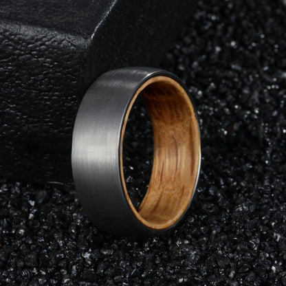 Men's Tungsten Steel Ring with Wood Inner Barrel – Silver Electroplated Band