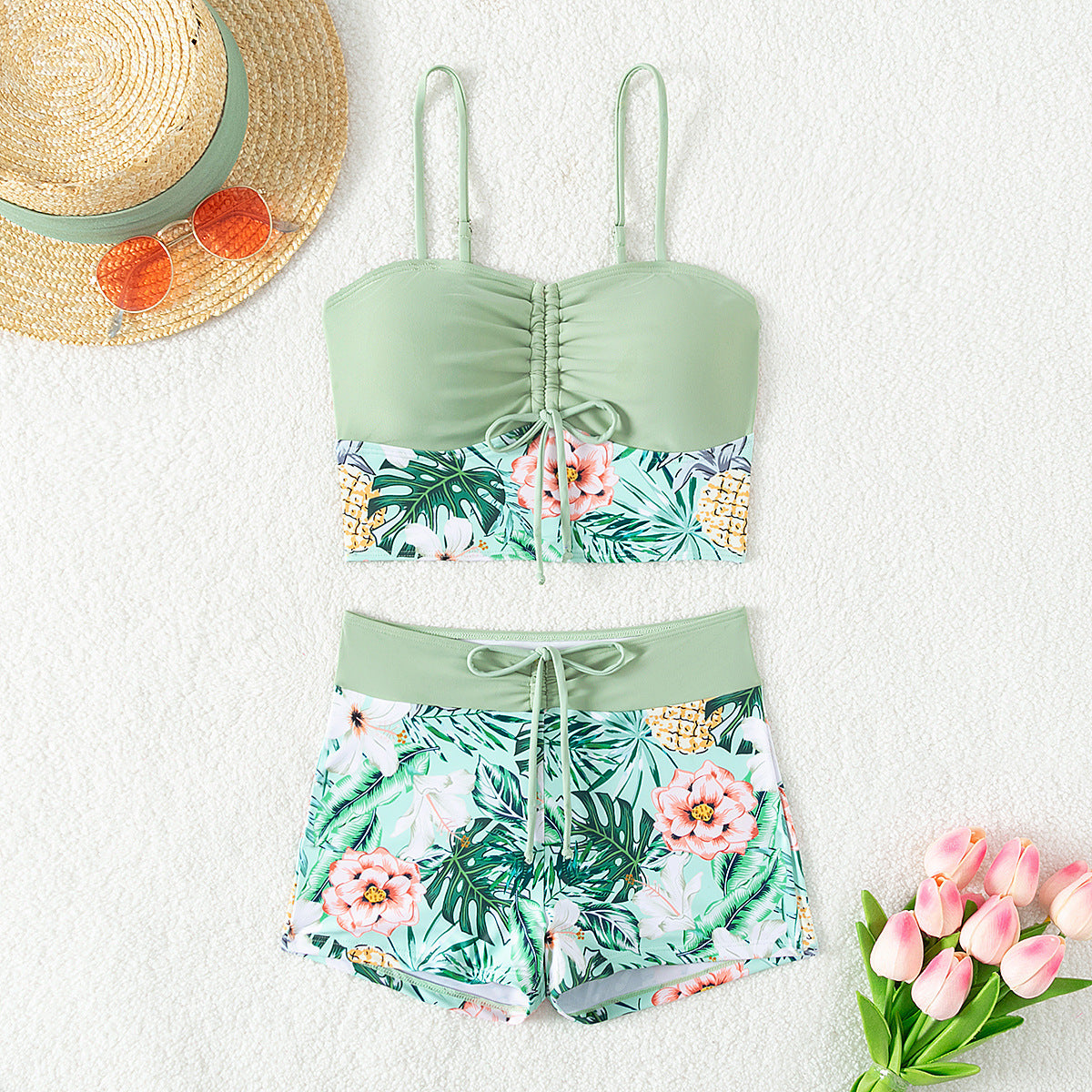 Women's High Waist Drawstring Bikini Set | Backless Two-Piece