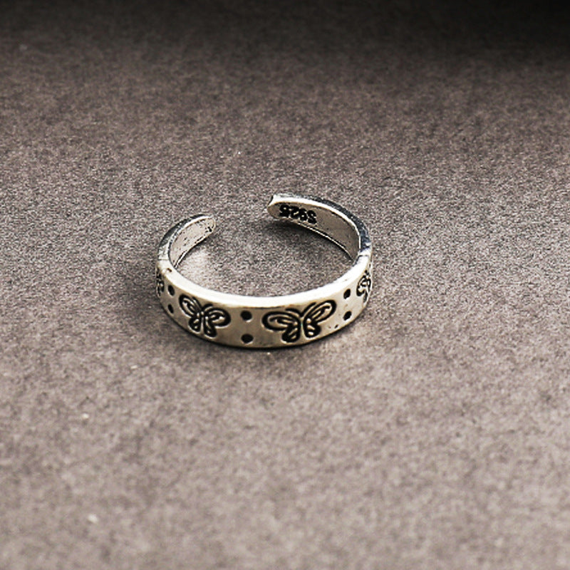 Unisex Alloy Vintage Carved Butterfly Ring – Personality Statement Band