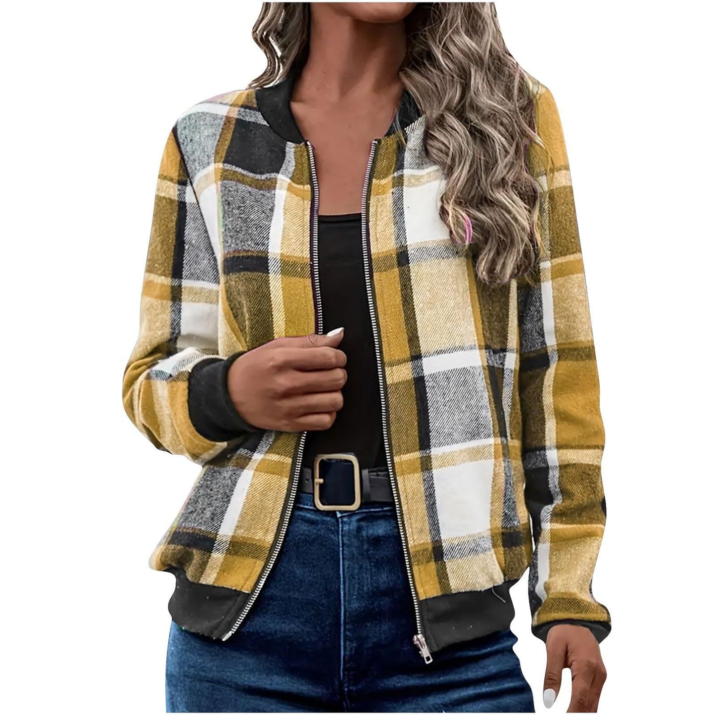 Women's Plaid Zip-Up Baseball Jacket – 8 Colours, Sizes S–XXL