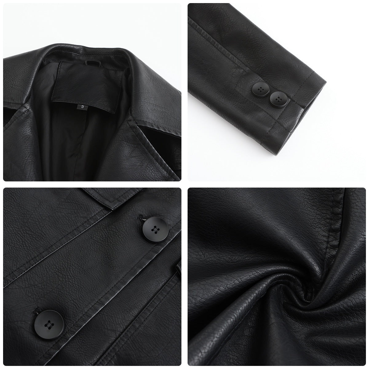 Women's Long Faux Leather Trench Coat – 4 Colours, Sizes S–3XL