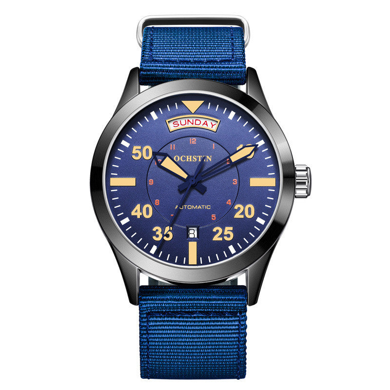 Men’s Mechanical Watch – 41mm Braided Nylon Strap, Mineral Glass, 30M