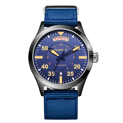 Men’s Mechanical Watch – 41mm Braided Nylon Strap, Mineral Glass, 30M