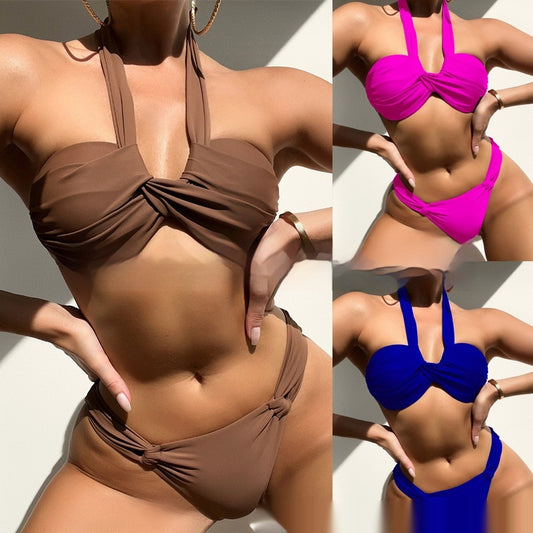 Women's Solid Colour Bikini Set | Nylon Two-Piece Swimwear