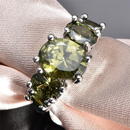 Oval Crystal Stone Ring | Platinum-Plated Coloured Gemstone Ring for Women