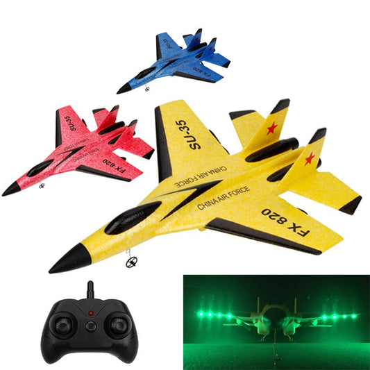 RC Fighter Jet Glider Toy - EVA Fixed-Wing Aircraft with LED Lights