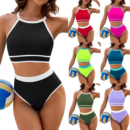 Women's Solid Colour Minimal Bikini Set | Nylon Two-Piece Swimwear