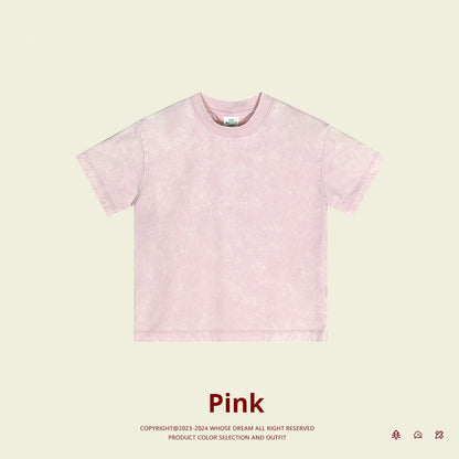Kids Washed Cotton Solid Colour Short Sleeve T-Shirt – 4 Colours