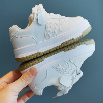 Children's White PU Velcro Trainers | Unisex Kids Shoes EU 21-38