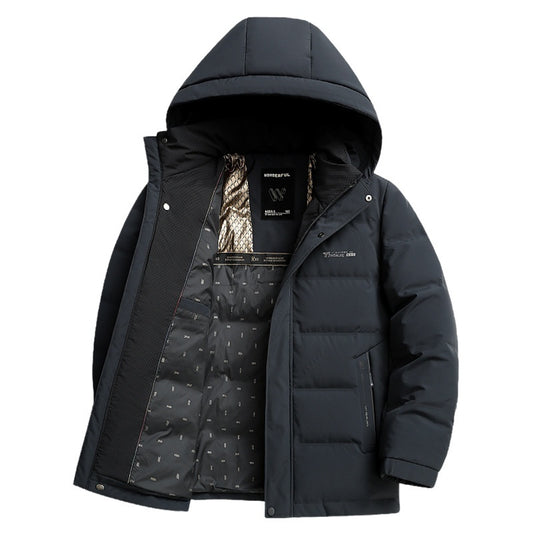 Men's Hooded Down Jacket - Thick Winter Coat with Detachable Collar