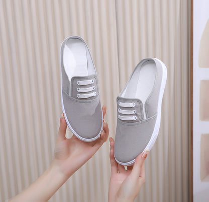 Women's Canvas Slip-On Flat Shoes – Full & Half Slipper Styles