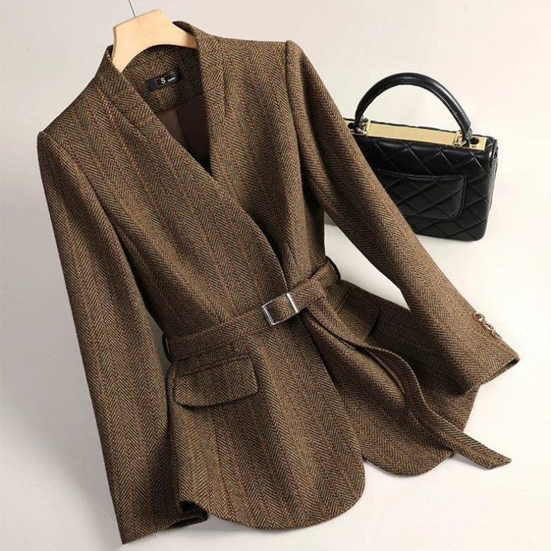Women's Chenille Princess Sleeve Coat – High-Waist | Brown & Grey