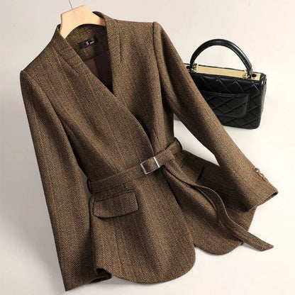 Women's Chenille Princess Sleeve Coat – High-Waist | Brown & Grey