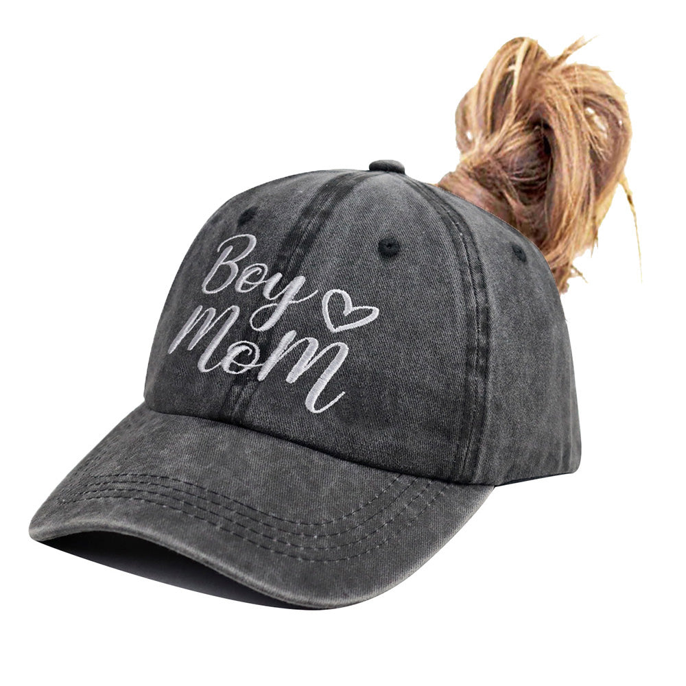 Boy Mom Embroidered Ponytail Baseball Cap | Adjustable Cotton Hat for Women