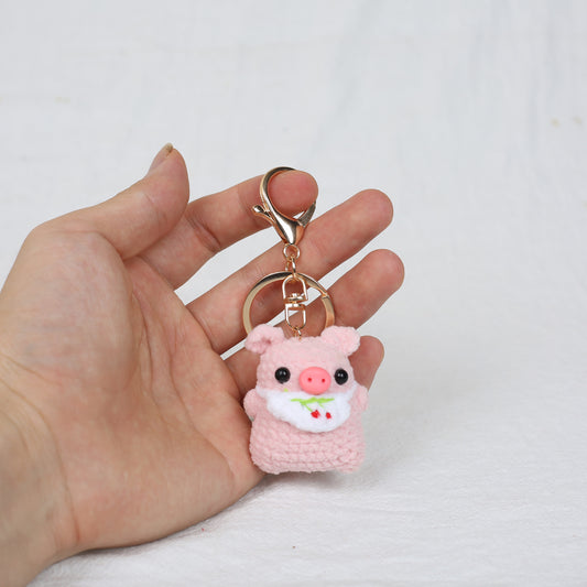 Handmade Knitted Apron Piggy Keychain | Wool Cartoon Charm | JP Collections