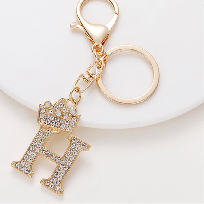Crystal Crown Initial Letter Keychain A-Z