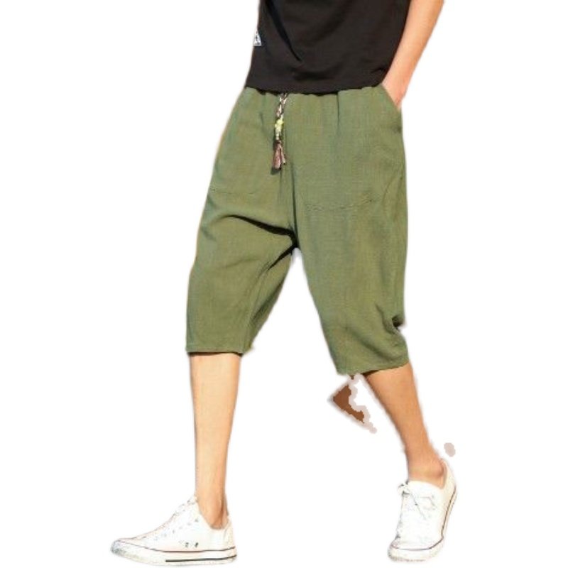 Men's Viscose Linen Cropped Trousers | Loose Fit Casual M-5XL